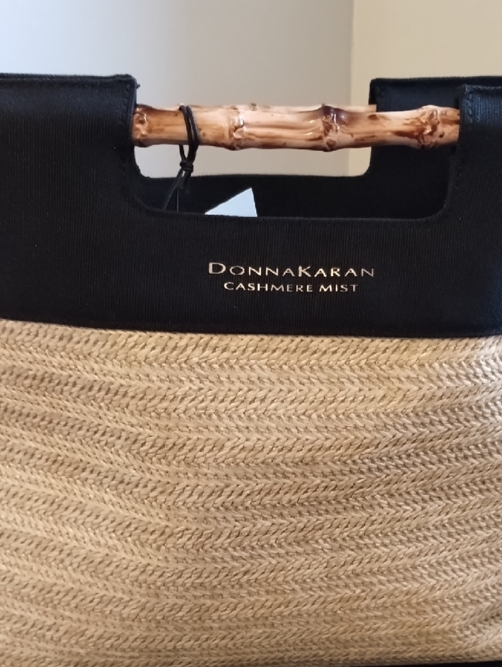 Donna Karan Black & Natural Straw Tote with Bamboo Handles - Picture 4 of 11